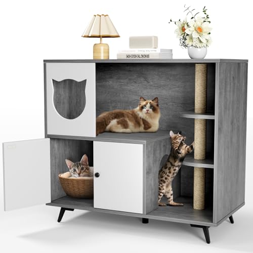 Katzenklo Schrank, Katzenschrank für Katzentoilette, 98x91x50CM, Katzentoilette Schrank mit Kratzbaum, Versteckt Katzenkloschrank mit Tür, Katzenhaus Katzenhöhle Tragfähigkeit 50 KG, Dunkelgrau Katzenklo Schrank, Katzenschrank für Katzentoilette, 98x91x50CM, Katzentoilette Schrank mit Kratzbaum, Versteckt Katzenkloschrank mit Tür, Katzenhaus Katzenhöhle Tragfähigkeit 50 KG, Dunkelgrau von MAMIZO