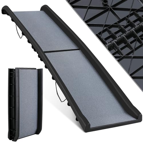 Hunderampe Klappbar, Hundetreppe, Hundeautorampe Anti-Rutsch, Kofferraumrampe für Haustiere, Leicht Stabil, bis 90 kg, 156x40 cm, für Große & Kleine Tiere, Grau Hunderampe Klappbar, Hundetreppe, Hundeautorampe Anti-Rutsch, Kofferraumrampe für Haustiere, Leicht Stabil, bis 90 kg, 156x40 cm, für Große & Kleine Tiere, Grau von MAMIZO