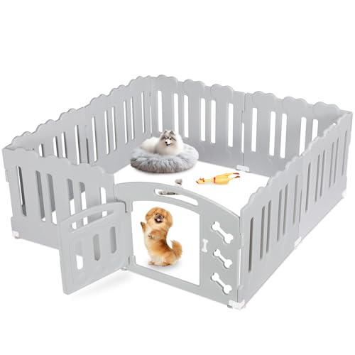 Welpenauslauf 60cm Hoch, Laufstall Hund 7+1 Platten, Plastik Welpenlaufstall, Faltbare Hundegitter, Wetterfest Hundezaun mit Tor, Inkl. Saugnäpfe & Erdanker, Hundekäfig für Zuhause und Outdoor, Grau Welpenauslauf 60cm Hoch, Laufstall Hund 7+1 Platten, Plastik Welpenlaufstall, Faltbare Hundegitter, Wetterfest Hundezaun mit Tor, Inkl. Saugnäpfe & Erdanker, Hundekäfig für Zuhause und Outdoor, Grau von MAMIZO