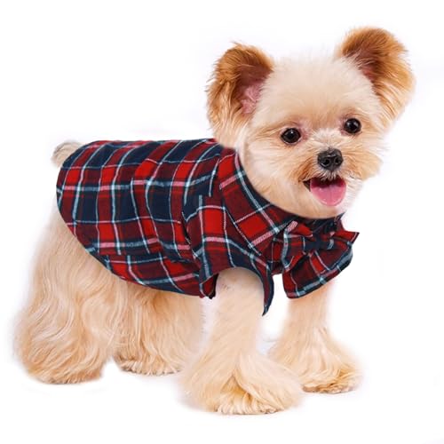 Haustier-Shirt, Kleidung für Hunde und Katzen, kariert, Baumwolle, bezaubernd, lässig, Haustierbekleidung, T-Shirts (XS, Rot und Blau) von MAMORE