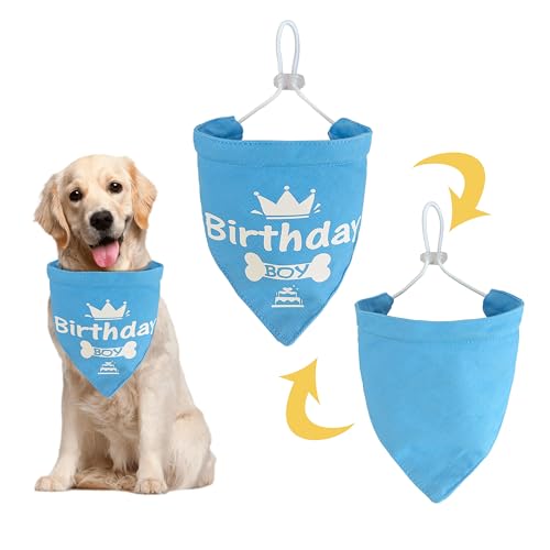 Hunde-Geburtstags-Halstücher, 1 Stück, wendbar, verstellbar, waschbar, Dreieck-Lätzchen, Hundeschal für kleine, mittelgroße und große Hunde und Katzen (groß, blau) von MAMORE