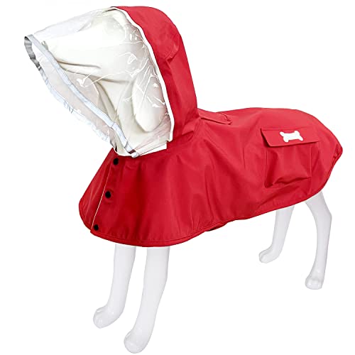 Hunde-Regenmantel, wasserdichter Regenponcho mit Kapuze, hochreflektierend, verstellbar, Haustier-Regenjacke mit Loch für die Leine für kleine, mittelgroße und große Hunde (Rot, XL) von MAMORE
