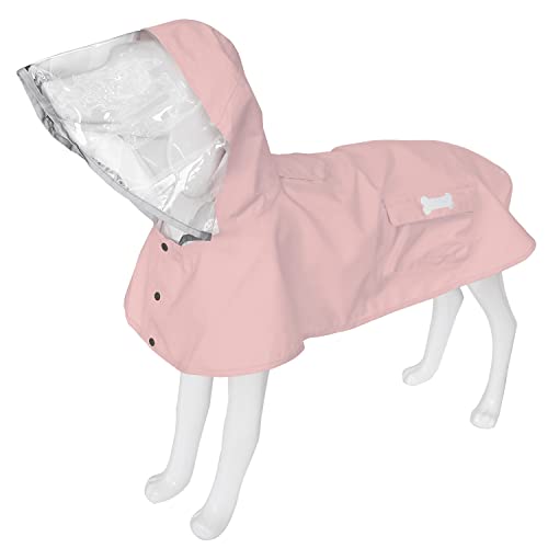 Hunde-Regenmantel, wasserdichter Regenponcho mit Kapuze, hochreflektierend, verstellbar, mit Loch für die Leine für kleine, mittelgroße und große Hunde, Rosa, Größe L von MAMORE