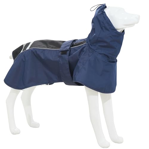 Hunde-Regenmantel für Hunde, wasserdicht, reflektierend, verstellbar, atmungsaktiv, mit Loch für Geschirr, für kleine, mittelgroße und große Hunde, Marineblau und Schwarz, Größe L von MAMORE