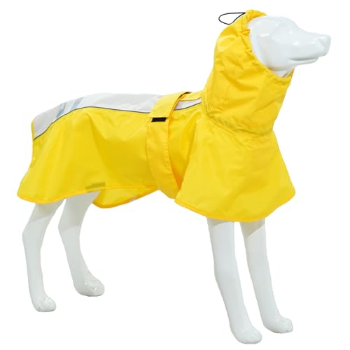 Hunde-Regenmantel für Hunde, wasserdicht, reflektierend, verstellbar, atmungsaktiv, mit Loch für Geschirr, für kleine, mittelgroße und große Hunde (Gelb und Weiß, M) von MAMORE