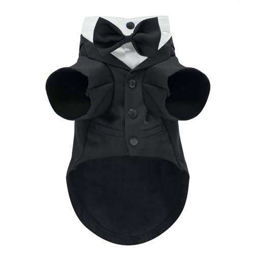 Hunde-Smokinganzug, formelles Haustier-Shirt, Hochzeitskleidung mit schwarzer Fliege, Haustier-Outfit für kleine Hunde und Katzen (Schwarz, Größe M) von MAMORE