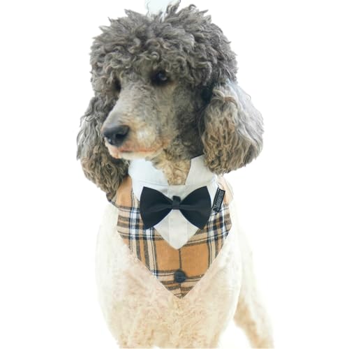 Hunde-Smokinghalsband mit Fliege, verstellbar, formeller Smoking für Hochzeit, Geburtstag, Weihnachten, Kostüm für kleine, mittelgroße und große Hunde, Katzen (Khaki, Smoking, klein) von MAMORE