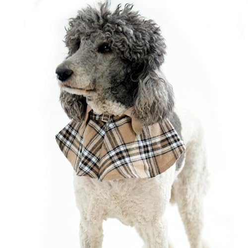 Hundehalstuch, verstellbar, kariert, für Welpen, kleine, mittelgroße und große Hunde und Katzen, Kostüm (Khaki-Schal, Größe L) von MAMORE