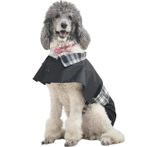 Hundejacke, Windbreaker mit kariertem Kragen, wasserabweisend, winddicht, leicht, modischer U-förmiger Umhang, britischer Stil, Schwarz, Größe XS von MAMORE
