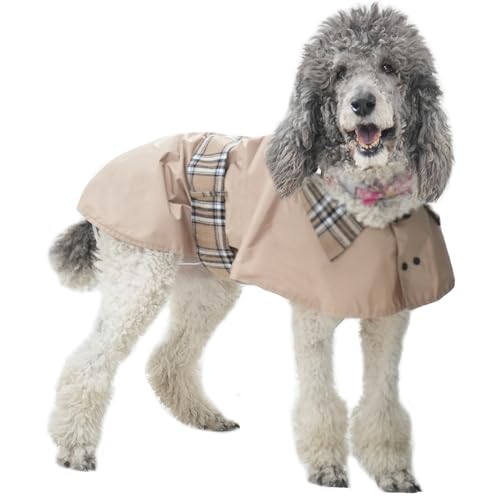 Hundejacke, Windbreaker mit kariertem Kragen, wasserabweisend, winddicht, leicht, modischer U-förmiger Umhang, britischer Stil (Khaki, XXL) von MAMORE