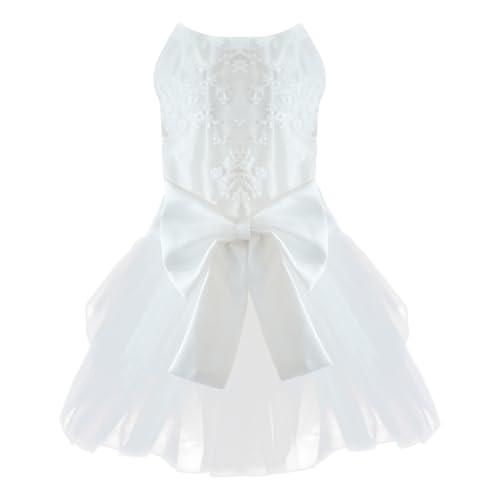 Hundekleid, Hochzeitskleid für Haustiere, Prinzessin, formeller Tutu-Rock mit Schleife, Welpengeburtstagsparty-Outfit, Bekleidung, Mädchen für kleine Hunde, Katzen (weiße Spitze, Größe L) von MAMORE
