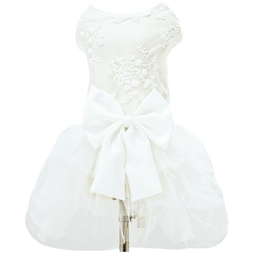 Hundekleid, Stickerei, Spitze, Tutu, Prinzessinnenrock, Hochzeitsoutfit für Welpen, kleine, mittelgroße Hündinnen, Mädchen, Katzen, Kostüm (Stickkleid, XS) von MAMORE