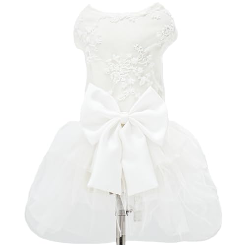Hundekleid, Weiß, Hochzeits-Outfits, Stickerei, Spitze, Tutu, Prinzessinnenrock für Welpen, kleine, mittelgroße Hündinnen, Mädchen, Katzen, Kostüm (Stickkleid, XL) von MAMORE