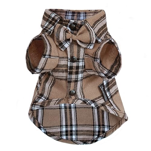 Kariertes Hunde-Shirt, weich, lässig, Haustier-Shirt, Kleidung, Hunde-Baumwollhemd mit Fliege für Hochzeit, Weihnachtskostüme (Dunkelkhaki, Größe 3XL) von MAMORE