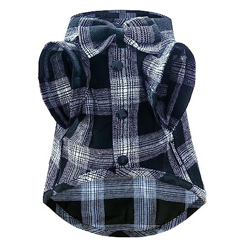 Kariertes Hunde-Shirt, weich, lässig, Haustier-Shirt, Kleidung, Hunde-Baumwollhemd mit Fliege für Hochzeit, Weihnachtskostüme (Weiß und Schwarz, Größe XL) von MAMORE