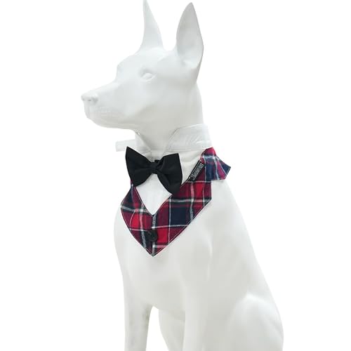 MAMORE Hunde-Halstuch-Halsband, kariert, verstellbar, waschbar, weich, klassischer Stil, Hundekostüm, Geburtstagsparty, Geschenk für kleine, mittelgroße und große Hunde, Katzen (Rot und Weiß, Größe S) von MAMORE