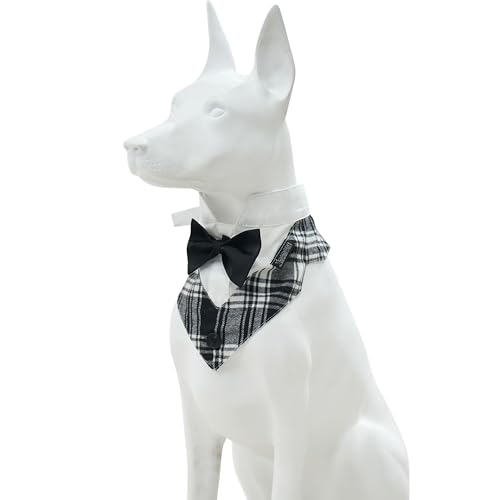 MAMORE Hunde-Halstuch-Halsband, kariert, verstellbar, waschbar, weich, klassischer Stil, Hundekostüm, Geburtstagsparty, Geschenk für kleine, mittelgroße und große Hunde, Katzen (Schwarz und Weiß von MAMORE