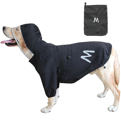 MAMORE Hunde-Regenmantel, Hundeponcho mit transparenter Kapuze und 2 Beinen, wasserdichte und verstellbare Hundejacke mit reflektierendem Streifen für kleine, mittelgroße und große Hunde (schwarz, XL) von MAMORE