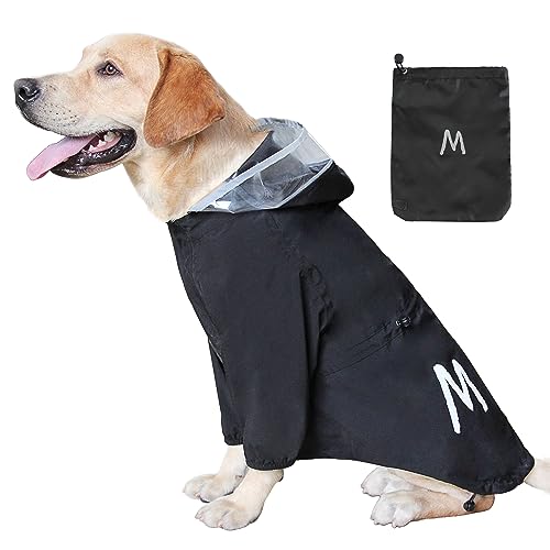 Mamore Hunde-Regenmantel, wasserdicht, reflektierend, mit Loch für die Leine für kleine und mittelgroße Hunde, Größe M, Schwarz von MAMORE