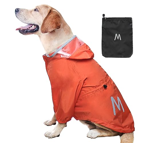 Mamore Hunde-Regenmantel – wasserdichte Regenjacke mit Loch für die Leine, leicht, verstellbar, reflektierend, mit Kapuze für kleine bis mittelgroße Hunde (Größe XL, Orange) von MAMORE