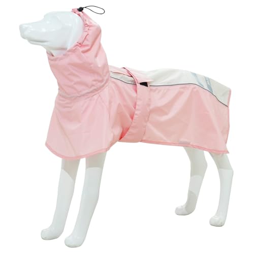 MAMORE Wasserdichter Hunde-Regenmantel, leichte Regenjacke mit reflektierendem Streifen, verstellbare Haustierkleidung mit Loch für Geschirr für Hunde, Rosa und Weiß, Größe S von MAMORE