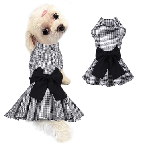 Modisches Kleid für Hunde und Katzen mit Schleife, Allwetter-Welpenkleidung, Haustier-Prinzessinnen-Kleid für kleine Hunde, Katzen, Mädchen (XS, Weiß und Schwarz) von MAMORE