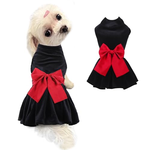 Modisches Kleid für Hunde und Katzen mit Schleife, Allwetter-Welpenkleidung, Haustier-Prinzessinnen-Kleider für kleine Hunde, Katzen, Mädchen (Medium, Schwarz) von MAMORE