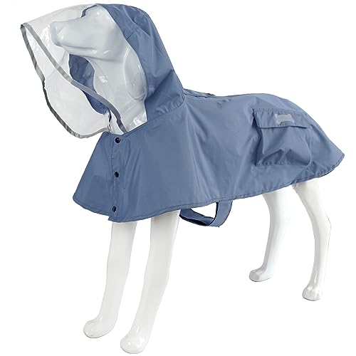 Regenmantel für Hunde, verstellbar, reflektierend, leicht, Regenbekleidung für Haustiere, mit Kapuze, Poncho (groß, blau und grau) von MAMORE