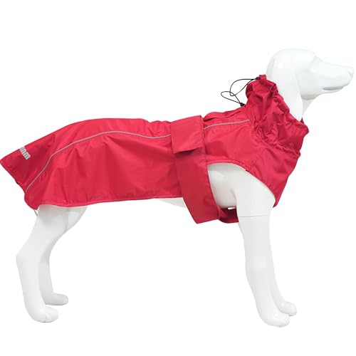 Verstellbarer, wasserdichter Hunde-Regenmantel für Hunde, leichte Haustier-Regenjacke, Welpenbekleidung mit reflektierenden Streifen für kleine, mittelgroße und große Hunde, Rot, Größe XXL Verstellbarer, wasserdichter Hunde-Regenmantel für Hunde, leichte Haustier-Regenjacke, Welpenbekleidung mit reflektierenden Streifen für kleine, mittelgroße und große Hunde, Rot, Größe XXL von MAMORE