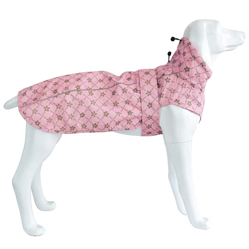 Verstellbarer wasserdichter Hunde-Regenmantel für Hunde, leichte Haustier-Regenjacke, Welpenbekleidung mit reflektierenden Streifen für kleine, mittelgroße und große Hunde (groß, rosa Sakura) von MAMORE