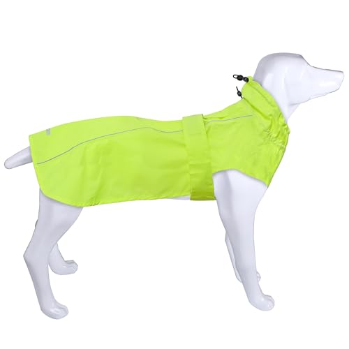 Verstellbarer wasserdichter Hunde-Regenmantel für Hunde, leichte Haustier-Regenjacke, Welpenkleidung mit reflektierenden Streifen für kleine, mittelgroße und große Hunde (Fluo, L) von MAMORE