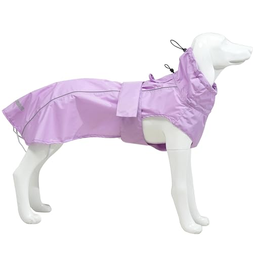 Verstellbarer wasserdichter Hunde-Regenmantel für Hunde, leichte Haustier-Regenjacke, Welpenkleidung mit reflektierenden Streifen für kleine, mittelgroße und große Hunde (Hellviolett, Größe M) von MAMORE