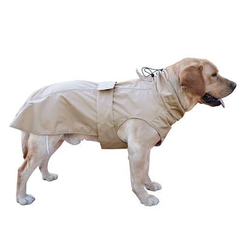 Verstellbarer wasserdichter Hunde-Regenmantel für Hunde, leichte Haustier-Regenjacke, Welpenkleidung mit reflektierenden Streifen für kleine, mittelgroße und große Hunde (Khaki, M) von MAMORE