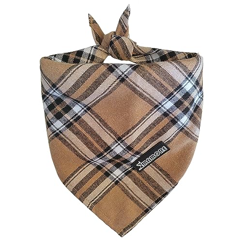 Verstellbares kariertes Hundehalstuch, 1 Stück, weiche, waschbare Baumwolle, Dreieck-Lätzchen, Halstuch für kleine, mittelgroße und große Hunde und Katzen (helles Khaki, Größe L) von MAMORE