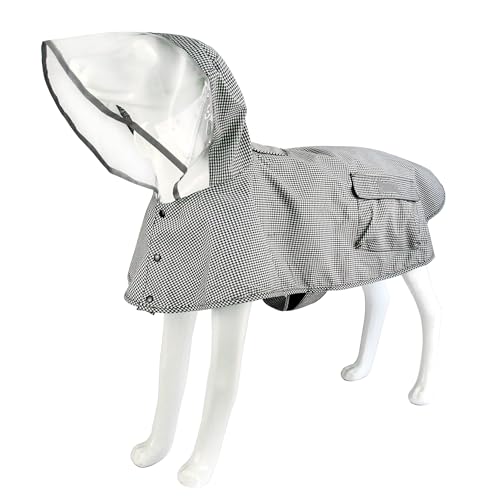 Wasserdichter Hunde-Regenmantel, verstellbar, reflektierend, leicht, mit Poncho-Kapuze (Größe M, Schwarz und Weiß) von MAMORE