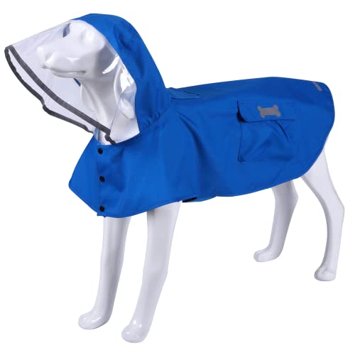 Wasserdichter Hunde-Regenmantel, verstellbar, reflektierend, leicht, mit Poncho-Kapuze (blau, XL) von MAMORE
