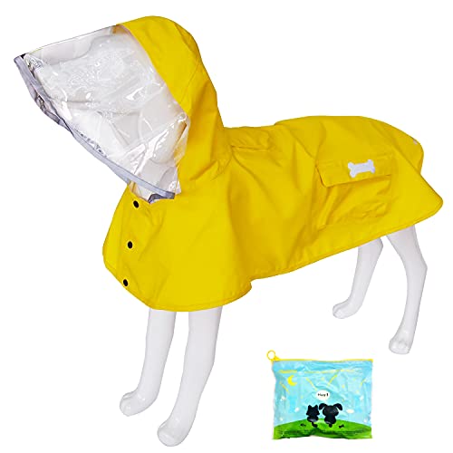 Wasserdichter Hunde-Regenmantel, verstellbar, reflektierend, leicht, mit Poncho-Kapuze (gelb, XL) von MAMORE