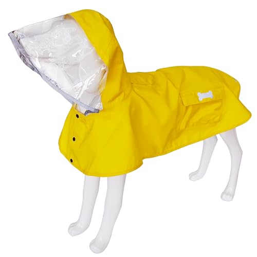 Wasserdichter Hunde-Regenmantel, verstellbar, reflektierend, leicht, mit Poncho-Kapuze (gelb, groß) von MAMORE