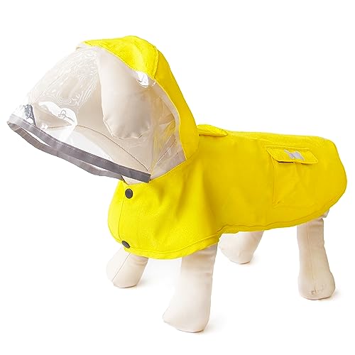 Wasserdichter Hunde-Regenmantel mit Poncho-Kapuze, hoch reflektierend, verstellbar, gelb, Haustier-Regenjacke mit Loch für Leine, für kleine, mittelgroße und große Hunde (XS) von MAMORE