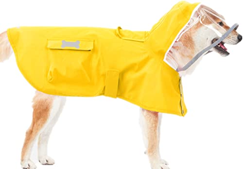 Wasserdichter Hunde-Regenmantel mit Poncho-Kapuze, hoch reflektierend, verstellbar, gelb, Haustier-Regenjacke mit Loch für Leine, für kleine, mittelgroße und große Hunde (XX-Large) von MAMORE