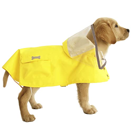 Wasserdichter Hunde-Regenmantel mit Poncho-Kapuzenpullover, hochreflektierend, verstellbar, gelbe Haustier-Regenjacke mit Loch für die Leine für kleine, mittelgroße und große Hunde (Gelb, XXXX-Large) von MAMORE