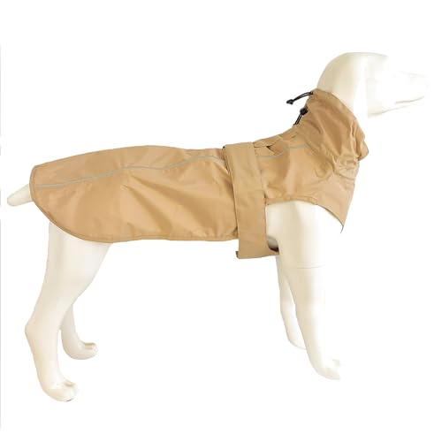 Wasserdichter Hunde-Regenmantel mit reflektierenden Streifen, verstellbarer, atmungsaktiver Regenmantel mit Loch für die Leine für Hunde, Khaki, Größe L Wasserdichter Hunde-Regenmantel mit reflektierenden Streifen, verstellbarer, atmungsaktiver Regenmantel mit Loch für die Leine für Hunde, Khaki, Größe L von MAMORE