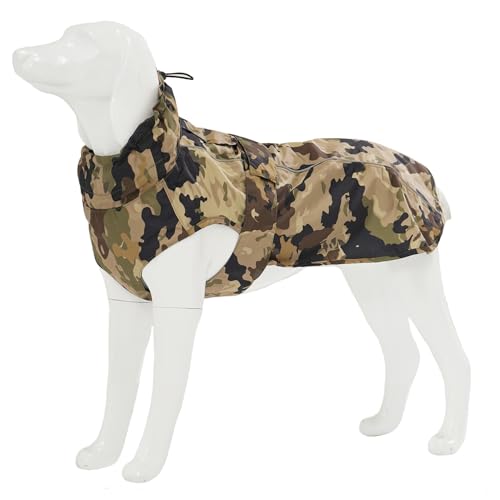 Wasserdichter Hunde-Regenmantel mit reflektierenden Streifen, verstellbarer, atmungsaktiver Regenmantel mit Loch für die Leine für Hunde (Camo, L) von MAMORE