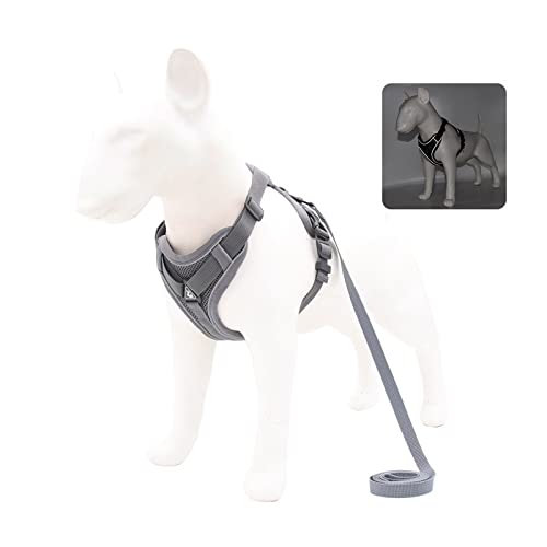 Hundegeschirr für Große Hunde No Pull Geschirr Hunde Brustgeschirr Hund Groß Atmungsaktiv Dog Harness mit 1.5m Führleine Grau M von MANBOZIXi