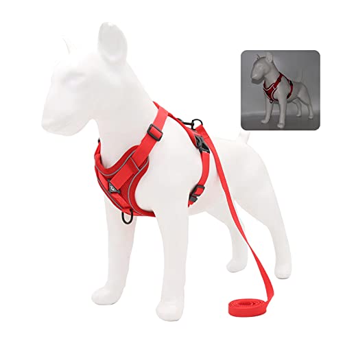 Hundegeschirr für Große Hunde No Pull Geschirr Hunde Brustgeschirr Hund Groß Atmungsaktiv Dog Harness mit 1.5m Führleine Rot M von MANBOZIXi