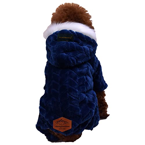 Hundejacken mit Pelzkragen Baumwolle Wintermantel für die meisten Hunde und Katzen Blau L von MANBOZIXi