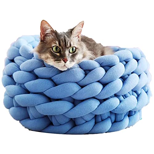 Katzen Beruhigendes Bett Hundebett Donut Kuscheltier Welpen Kätzchen Bett waschbares Haustier Webnest Haustierbett Blau Durchmesser 55cm von MANBOZIXi
