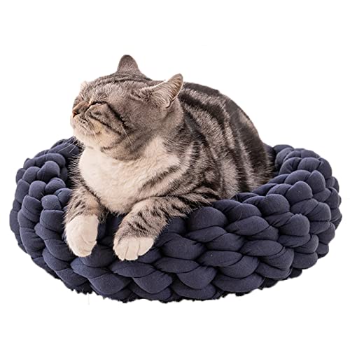 Katzen Beruhigendes Bett Hundebett Donut Kuscheltier Welpen Kätzchen Bett waschbares Haustier Webnest Haustierbett Dunkelblau Durchmesser 55cm von MANBOZIXi