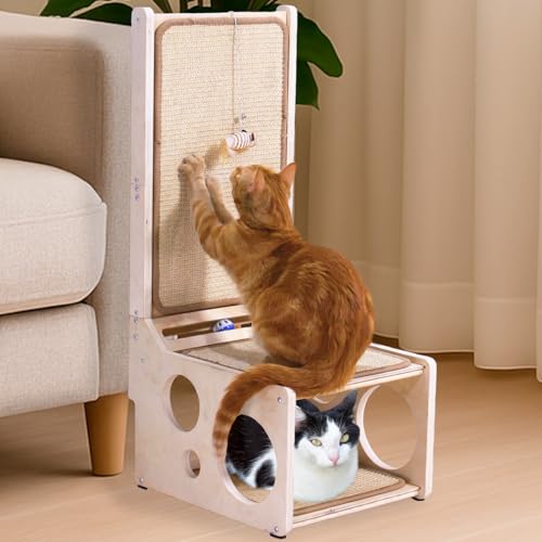 MANDAROO Sisal Katzenkratzer - L-förmiges Katzenkratzbrett mit Spielzeugball, Vertikaler & Horizontaler Couch-Kratzer, Großer stehender Sisal-Katzenkratzbaum für Indoor-Katzen (Nicht-Pappe) von MANDAROO