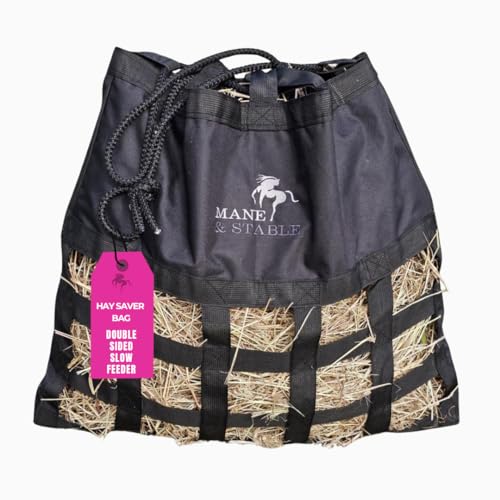 Mane & Stable Heu Saver Bag für Pferde, langsames Fütterungsnetz, 8,9 x 6,3 cm Löcher, schnell belastbar, 600D wasserdichtes Nylon, hält 2 großzügige Flocken, keine Metallbeschläge, kratzfreies Design von MANE & STABLE